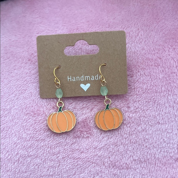 Handmade Pumpkin Earrings with Gold Accents NWT - Picture 1 of 4